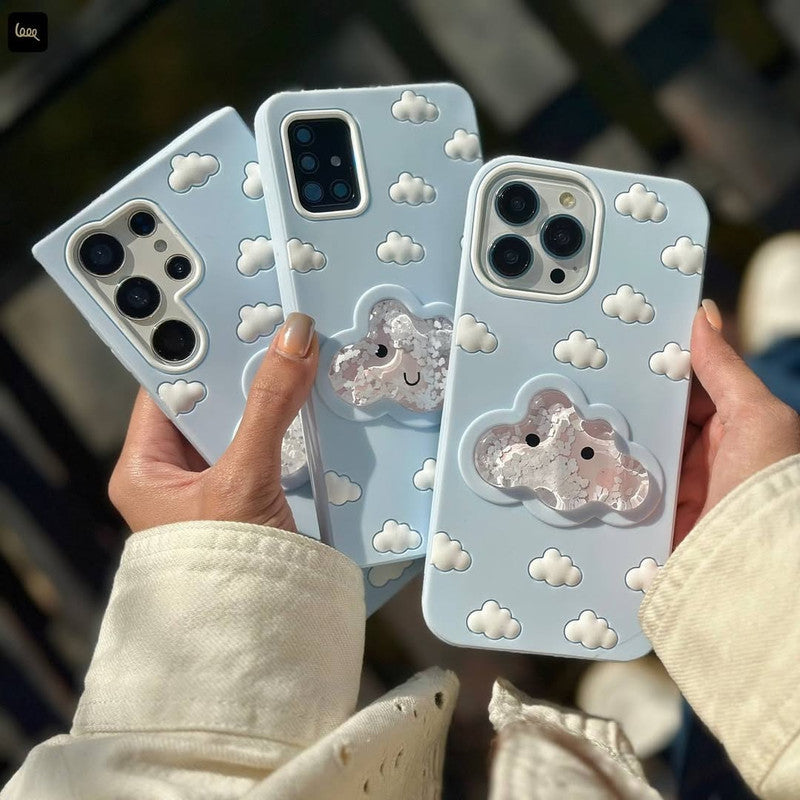 3D Blue Water Clouds Oddly Satisfying Sky Aqua Cloud Liquid Silicone Floating Case